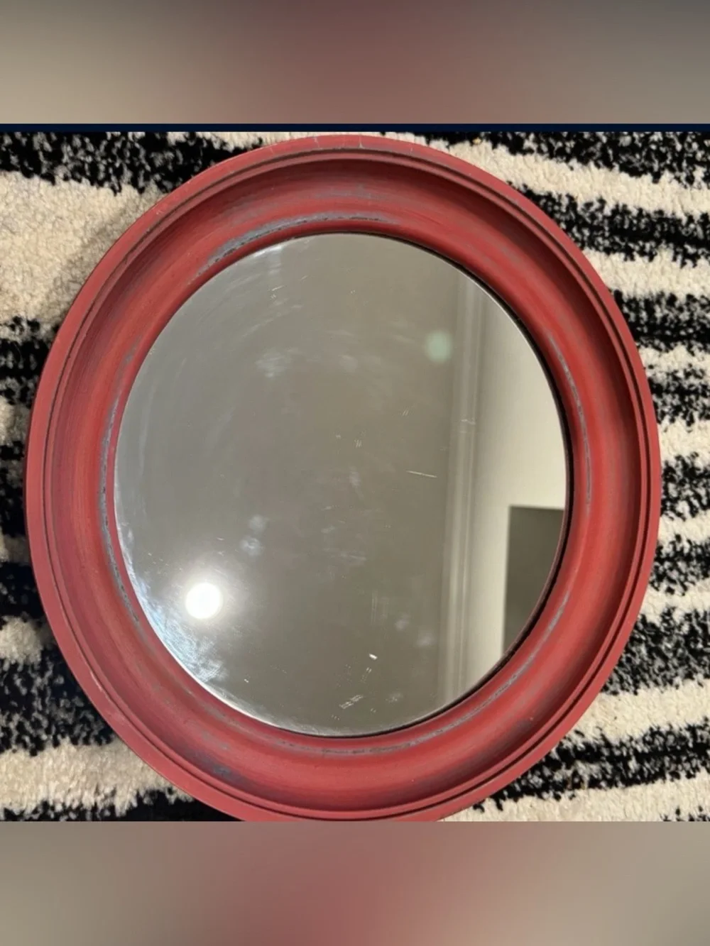 Set of Three Rustic Round Wall Mirrors in Red, Blue & Yellow